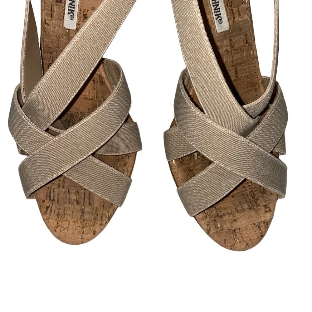 Manolo Blahnik Beige Lasti Cork Sling Back Sandal - Size 38 (US 7.5) - Picture 3 of 7